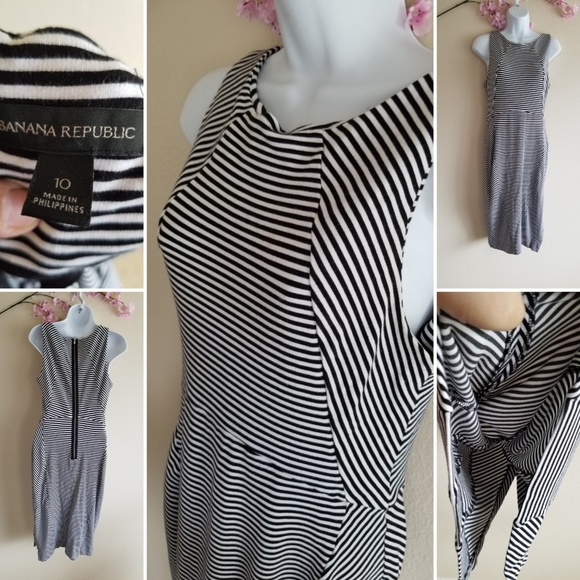 Bananna Republic striped Dress blsck & white 10 - Picture 5 of 8